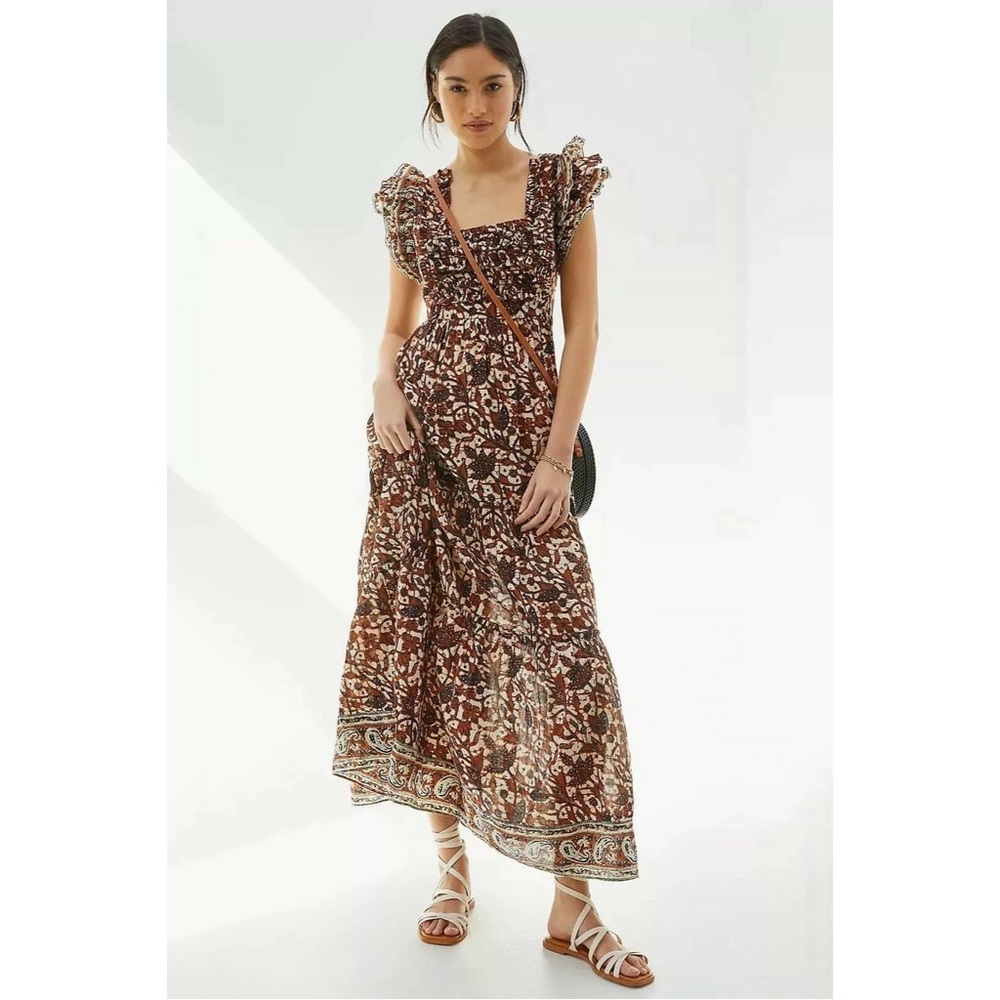 Love the Label Mirabelle Ruffled Maxi Dress in Brown Cream Floral Autumn Spring